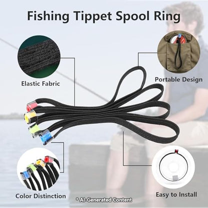 4Pcs Fishing Tippet Spool Ring, Lightweight Fishing Line Spool Band Ring, Elastic Fabric Tippet Wire Loop, 3.35in Portable Leader Line Holder Rings Tackle for Winder