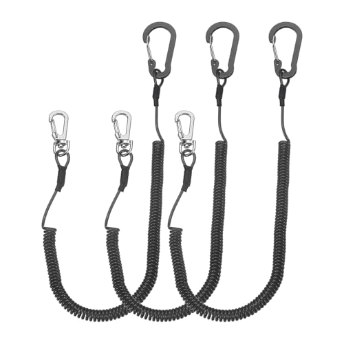 PATIKIL Fishing Lanyard, (78.74" Length, Black) (3Pcs), Retractable Coiled Tether Anti-Lost Rope Coiled with Carabiners and 360° Safety Buckle, Suit for - Fishing/Hunting/Hiking/Boating - color: Black, size: 78.74"