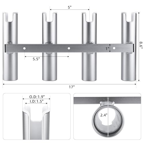 NovelBee 4 Tube Fishing Rod Holder for Boat,Aluminium Rod Rack with Screws | 4 Tube Rod Holder for Boat;Aluminium Fishing Rod Rack;Wall-Mounted Rod Pole Holder with Screws - color: Silver & White
