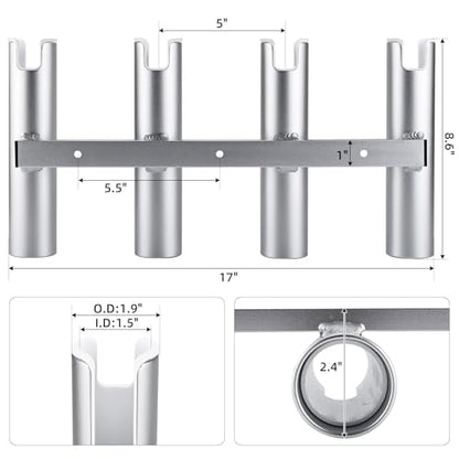 NovelBee 4 Tube Fishing Rod Holder for Boat,Aluminium Rod Rack with Screws | 4 Tube Rod Holder for Boat;Aluminium Fishing Rod Rack;Wall-Mounted Rod Pole Holder with Screws - color: Silver & White