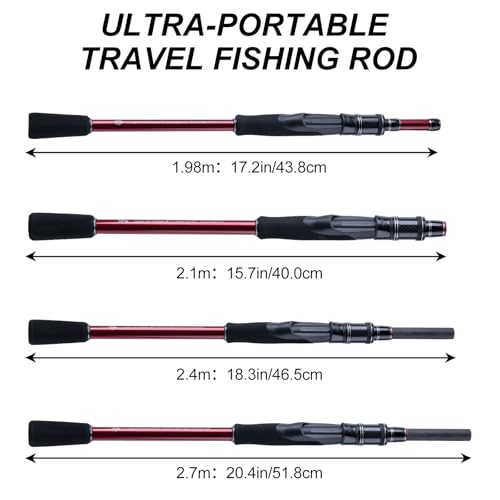 Goture Travel Fishing Rod - Spinning Fishing Rods - Portable 5/6 Sections Adjustable-Length Lightweight 24T Carbon Fiber Fishing Rods for Saltwater Freshwater Trout Bass Walleye Pike, Red - color: 906S - 8.9ft/2.7m spining rod
