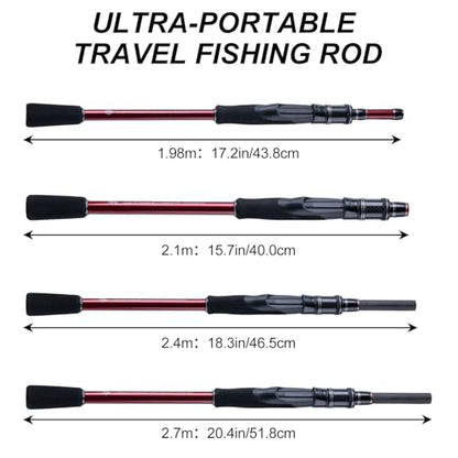 Goture Travel Fishing Rod - Spinning Fishing Rods - Portable 5/6 Sections Adjustable-Length Lightweight 24T Carbon Fiber Fishing Rods for Saltwater Freshwater Trout Bass Walleye Pike, Red - color: 906S - 8.9ft/2.7m spining rod