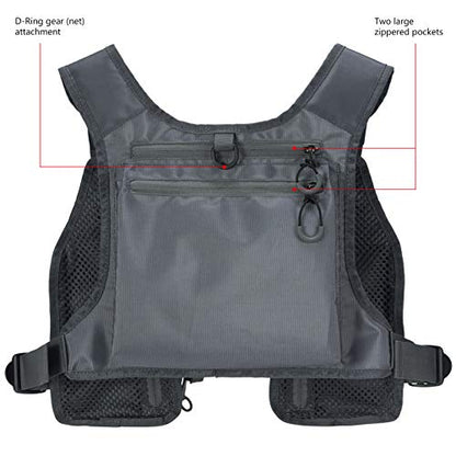 BASSDASH FV08 Ultra Lightweight Fly Fishing Vest for Men and Women Portable Chest Pack - color: Grey