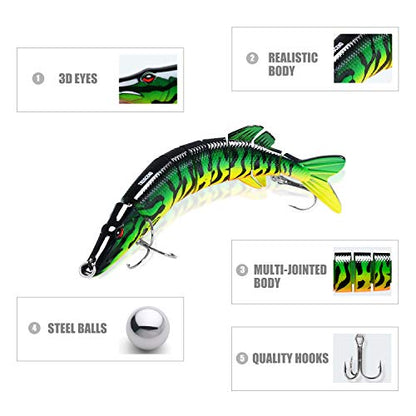TRUSCEND Swimmax Easy Catch Fishing Lures with BKK Hooks, Wiggling, Vibrating, Rattling and Gurgling for More Bite, Heavy-Duty Dyneema Fiber Jointed Swimbaits for Bass, Trout, Walleye, Crappie, Pike - color: G1-8.1",2.3oz