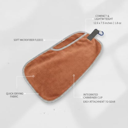 Camping Towel with Carabiner Clip, Soft Fleece for Hiking and Fishing, 12.6 x 7.5 Inches (1 PC)