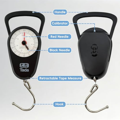 Tada 80lb/35kg Analog Fish Scale with 39-Inch Tape Measure | Manual Scale for Fishing, Farm, Luggage with Memory Pointer, No Battery Needed
