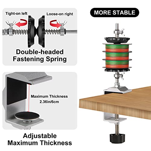 Fishing Portable Table Mount Line Spooler for Fising Spinning and Baitcasting Reels Adding Line，Fishing Line Spool Holder with Calmp and Tensioner -Winder & Spooling Accessories-C