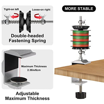 Fishing Portable Table Mount Line Spooler for Fising Spinning and Baitcasting Reels Adding Line，Fishing Line Spool Holder with Calmp and Tensioner -Winder & Spooling Accessories-C