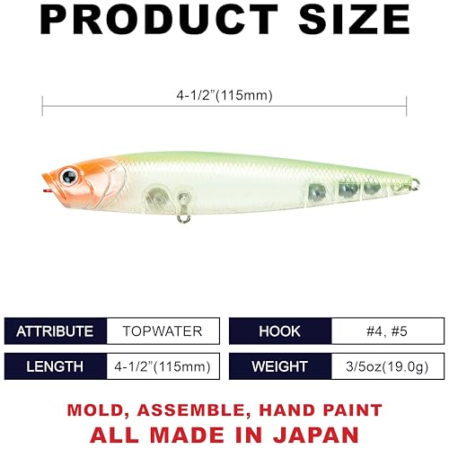 LUCKY CRAFT Gunfish 115NF Top Water Bass Fishing Lures, 4.5” Floating Lure with Cupped Mouth, Freshwater Trout and Bass Lures Fishing Gear, Accessories for Tackle Box - color: 389F Numa Crown