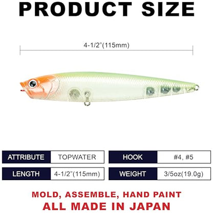 LUCKY CRAFT Gunfish 115NF Top Water Bass Fishing Lures, 4.5” Floating Lure with Cupped Mouth, Freshwater Trout and Bass Lures Fishing Gear, Accessories for Tackle Box - color: 389F Numa Crown
