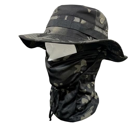Men Camo Sun Hat Neck Mask Balaclava Set Sun Protection Boonie Fishing Hat Hiking Cycling Outdoor Sport Windproof
