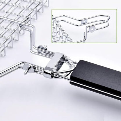 BBQ Grill Basket, 430 Food Grade Stainless Steel Lockable Fish Grill Basket with Removable Handle, Portable Grilling Rack for Whole Fish, Steak, Shrimp and Vegetables, Outdoor Camping Barbecue