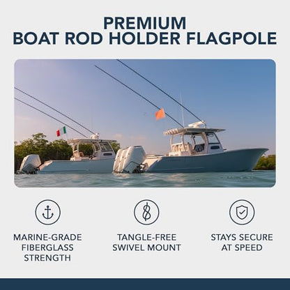 South Wind Designs Boat Rod Holder Flag Pole with Rotating Mounts - Premium Flagpole Kit with Swivel Mounts for Rocket Launcher & Fishing Boats, Fiberglass Rod, EVA Foam Base, 4th of July Decor - style: No Flag