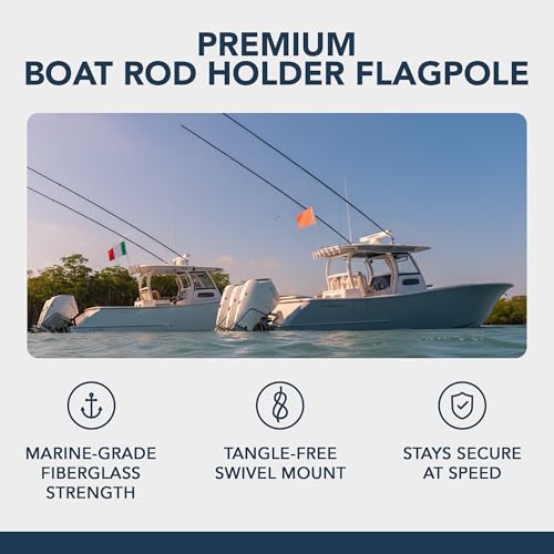 South Wind Designs Boat Rod Holder Flag Pole with Rotating Mounts - Premium Flagpole Kit with Swivel Mounts for Rocket Launcher & Fishing Boats, Fiberglass Rod, EVA Foam Base, 4th of July Decor - style: No Flag