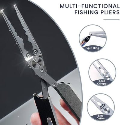 Selake 12-in-1 Saltwater Fishing Pliers EDC Multitool, Titanium Coated Marine Stainless Steel Folding Pen-Sized Hook Remover Braid Cutter Fishing Gear Gifts for Men