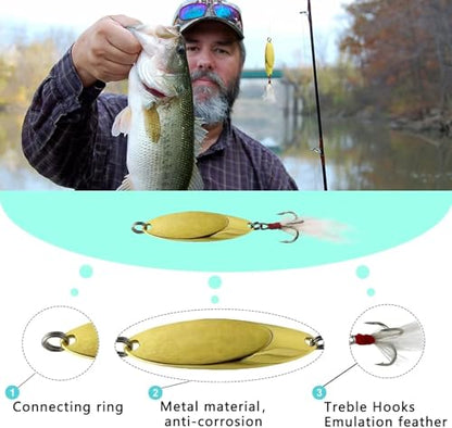 Fishing Spoons Fishing Lures Casting Spoon Metal Jig Lure Trout Lures for Freshwater/Saltwater, Reflective Spoons Bait with Treble Hooks Fishing Tackle 5 Pcs - color: Sliver (5pcs), size: 11/16oz