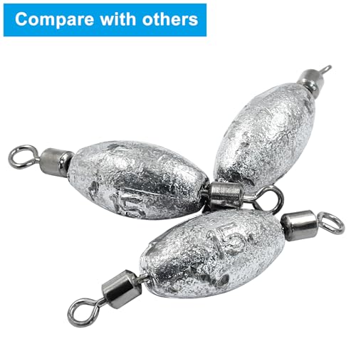 Uenhoy Fishing Weights Inline Trolling Fishing Sinker Tackle with Inner Swivels, Oval Drop Casting Fishing Weight Sinkers - size: 1/2 oz, 20pcs