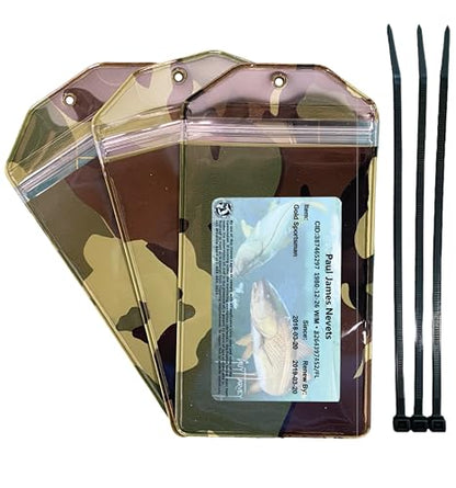 3 Pack, Camouflage, Vertical, Zipped, Hunting & Fishing License Holder, Deer Tag, Includes Zip Tie, Made in USA - style: 3 Pack-Camouflage