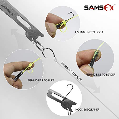 SAMSFX Fishing Stainless Steel Hook Tier, Knot Tying Tool, Loop Tyer, Hook Remover and Zinger Retractors Combo - color: Hook Tier with Gray Grip