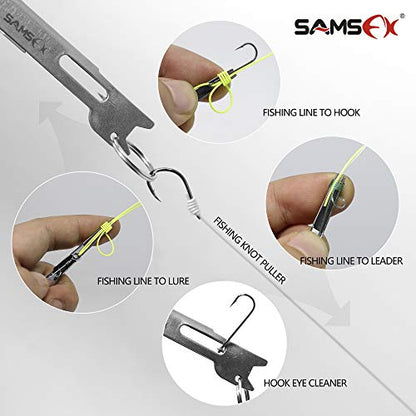 SAMSFX Fishing Stainless Steel Hook Tier, Knot Tying Tool, Loop Tyer, Hook Remover and Zinger Retractors Combo - color: Hook Tier with Gray Grip