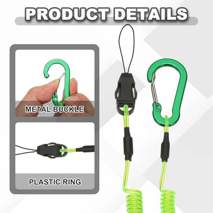 PATIKIL Coiled Lanyards with Buckle Retractable Safety Ring and Quick Release Detachable Buckle for Fishing Equipment - color: Green, size: 40 Inch
