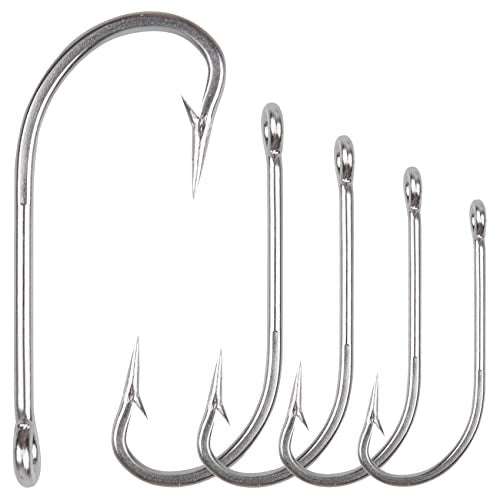 Saltwater Fishing J Hooks O'Shaughnessy Forged Extra Strong Stainless Steel Trolling Sea Bass Striper Snapper Fishing Hooks, Size 1/0-10/0 - size: 5/0-30pcs