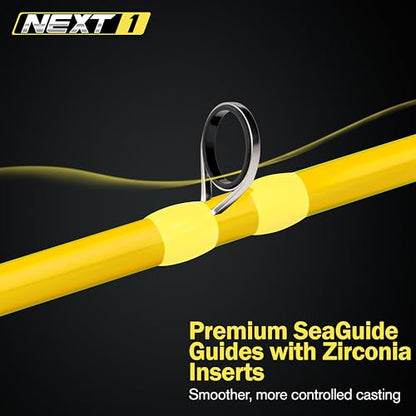Next 1 Freshwater Bass Fishing Rod, Casting, Graphite Blank | 6 Casting Rod Models: For Topwater, Jig, Frog & Crankbait, 8-30 lb, 1/8-1.5 oz, 20/30-Ton Graphite, SeaGuide Zirconia Guides - color: Yellow, size: 6'8" M, MOD FAST