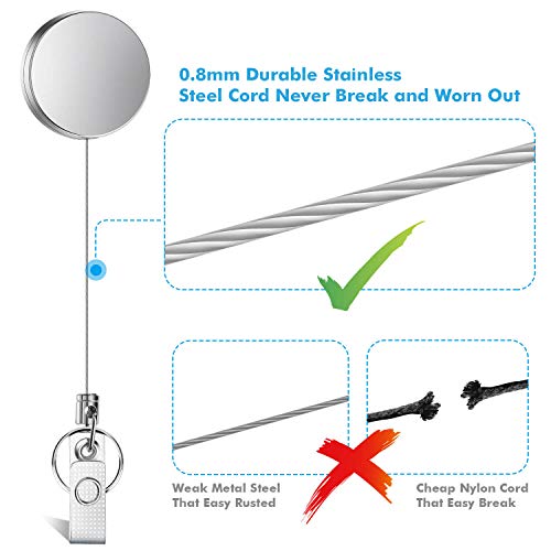 Selizo 4 Pieces Retractable Badge Holder Heavy Duty Badge Reels ID Holder with Keychain Ring Clip for ID Card Carabiner Key Card Work Badge - color: Silver