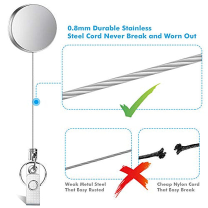 Selizo 4 Pieces Retractable Badge Holder Heavy Duty Badge Reels ID Holder with Keychain Ring Clip for ID Card Carabiner Key Card Work Badge - color: Silver