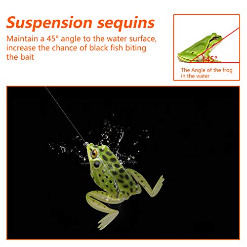 Frog Lures, 5pcs Soft Frog Lure Ray Frog Fishing Lures Weedless Baits Realistic Swimbaits Hollow Body with Double Hook Tackle Box for Bass Pike Snakehead