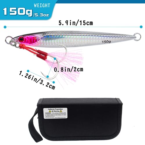3pcs Saltwater Vertical Fishing Jigs Metal Jigging Spoon | Speed Fast Deep Sea Jigging Fishing Lures Luminous Lead Jigs with Assist Hooksfor Tuna Bass Dogtooth Grouper(5.29oz/5.64oz) - color: B-speed fast sinking fishing jigs 5.29oz