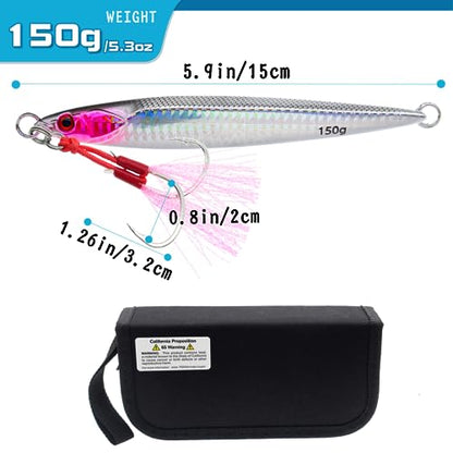 3pcs Saltwater Vertical Fishing Jigs Metal Jigging Spoon | Speed Fast Deep Sea Jigging Fishing Lures Luminous Lead Jigs with Assist Hooksfor Tuna Bass Dogtooth Grouper(5.29oz/5.64oz) - color: B-speed fast sinking fishing jigs 5.29oz