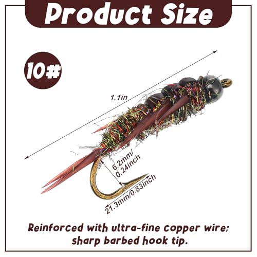 10 Pcs Fly Fishing Flies Kit, Stonefly Nymph Baits for Trout Fishing Flies, Fly Nymphs Assortment Kit, Artificial Insect Bait Lure