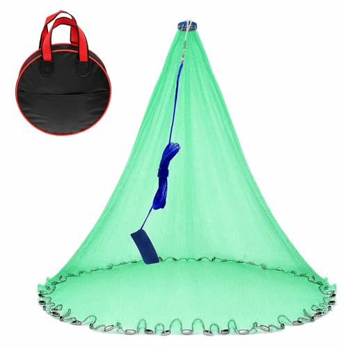 Nylon Multfilament Cast Net, 4FT/8FT/10FT/12FT American Style Hand Throwing Fishing Net with Zinc Plated Weights for Saltwater and Freshwater - color: N-GREEN-10FT