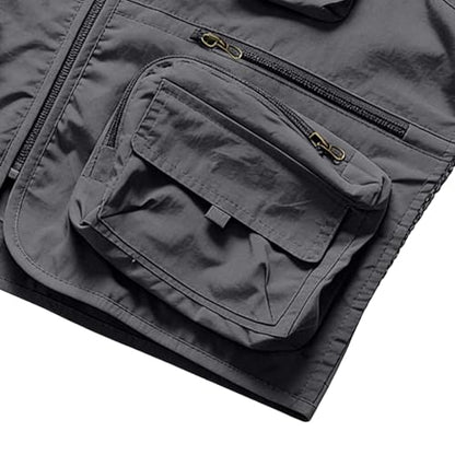 Men's Fishing Vest Casual Utility Lightweight Cargo Vest with Multi Pockets Outdoor Safari Photo Travel Jacket Vest - color: Y003- Gray, size: Small