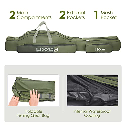 Lixada Fishing Rod Case, Portable Folding Fishing Rod Case Fishing Pole Reel Storage Bag Fishing Gears Organizer