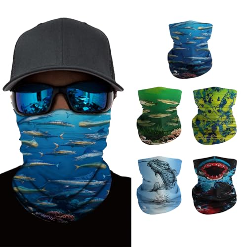 Breathable Neck Gaiter UPF 30+ Sun Protection Face Mask for Men & Women - color: 5pcs-fish