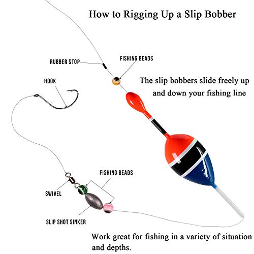 THKFISH Fishing Floats Bobbers Slide Floats Balsa Fishing Bobber Slip Bobbers for Crappie Panfish Trout Bass (1/2oz 2"x5.28") (1/6 1.6"x4.8") 5Pcs - color: Blue and Red, size: 1/2 oz 2"x5.28" - 5Pcs