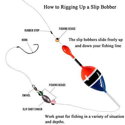 THKFISH Fishing Floats Bobbers Slide Floats Balsa Fishing Bobber Slip Bobbers for Crappie Panfish Trout Bass (1/2oz 2"x5.28") (1/6 1.6"x4.8") 5Pcs - color: Blue and Red, size: 1/2 oz 2"x5.28" - 5Pcs
