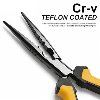 9-inch Fishing Pliers with Rust-resistant Teflon Coating, Fresh/Sea Fishing Tools, Comfortable Grip Fishing Gear for Fishing Trips - style: 9" Straight Nos