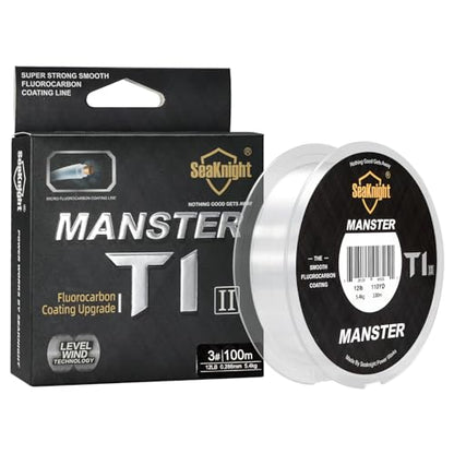 SeaKnight Fluorocarbon Fishing Line, MANSTER T1 II 100M/110Yds Clear Fishing Leader Line - Virtually Invisible, Faster Sinking Line 3-35LB - size: 4.0#: 18LB(8.2KG) 0.320mm