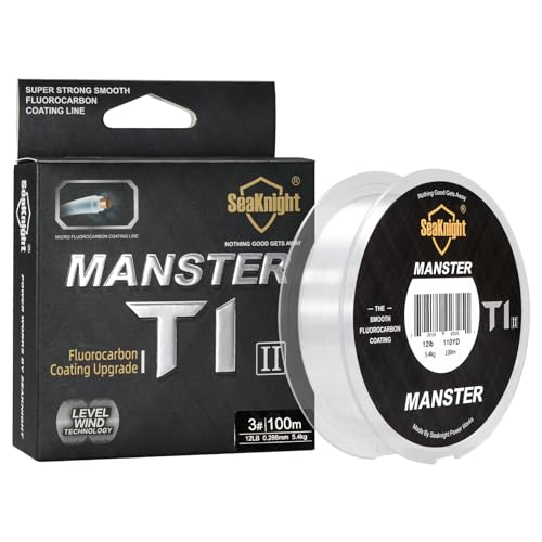 SeaKnight Fluorocarbon Fishing Line, MANSTER T1 II 100M/110Yds Clear Fishing Leader Line - Virtually Invisible, Faster Sinking Line 3-35LB - size: 1.5#: 6LB(2.7KG) 0.203mm