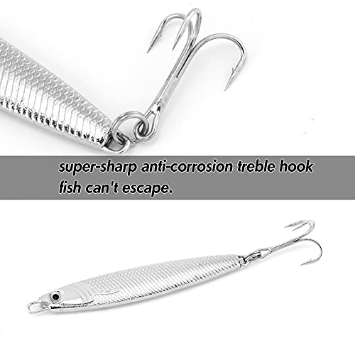 Dr.Fish Fishing Jigs Jigging Spoon Saltwater Fishing Lure Casting Metal Spoon Surf Fishing Mackerel Striper Lures Stinger Bluefish Vertical Diamond Jig - color: Silver, size: 1oz-3 Pieces