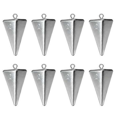 Pyramid Sinkers Assorted Weights 2oz 3oz 4oz, Lead Surf Fishing Sinkers for Saltwater Beach Bottom Fishing (5-8 Pack) - size: 2oz-8pcs