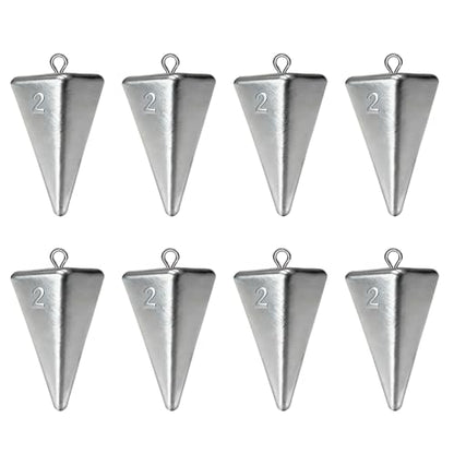 Pyramid Sinkers Assorted Weights 2oz 3oz 4oz, Lead Surf Fishing Sinkers for Saltwater Beach Bottom Fishing (5-8 Pack) - size: 2oz-8pcs