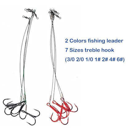 5-10pcs Fishing Treble Hook with Leader Nylon Coated Fishing Wire Leader with Swivel 3/0 2/0 1/0 1# 2# 4# 6# - color: Gray Leader, size: 2/0-5pcs