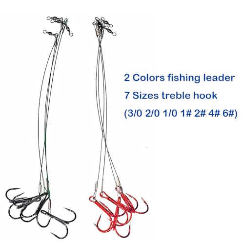 5-10pcs Fishing Treble Hook with Leader Nylon Coated Fishing Wire Leader with Swivel 3/0 2/0 1/0 1# 2# 4# 6# - color: Gray Leader, size: 4#-10pcs