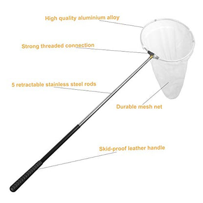 Insect and Butterfly Net with 12" Ring, Net Handle Extends to 59 Inches for Adults
