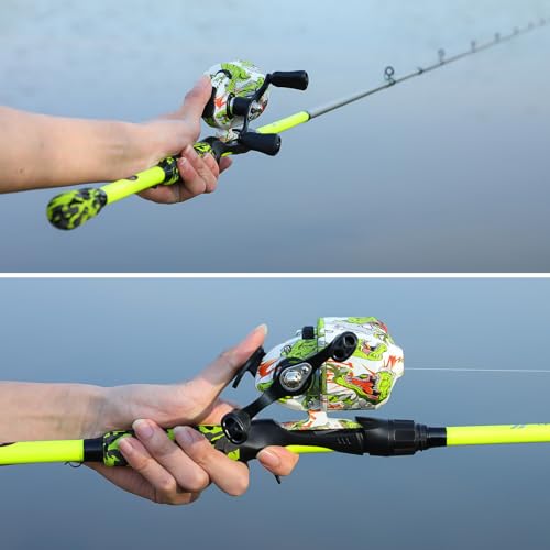Sougayilang Spincast Combo – IM7 Graphite 2-Piece Travel Rod, EVA Handle, 17.5LB Drag, 7+1 Bearings, Left/Right Interchangeable, Pre-spooled with Mono Line for Kids & Beginners – Pond & Lake Fishing - style: Spincast-6'10''