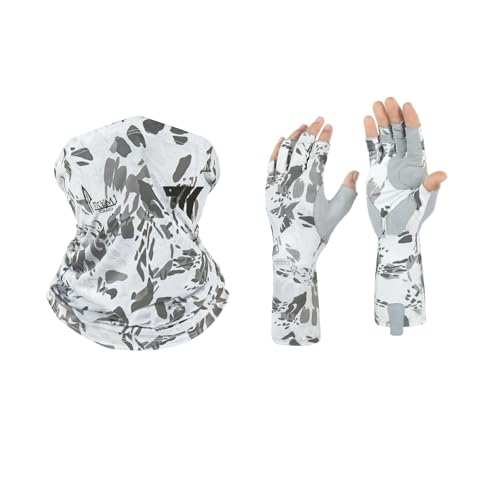 KastKing Agies Fishing Gloves Men, UPF 50+ Sun Gloves UV Protection, Cooling Quick-Dry 3/4 Fingerless Gloves with Extended Cuff Agies Neck Gaiter-UPF 50+ Balaclava Face Mask